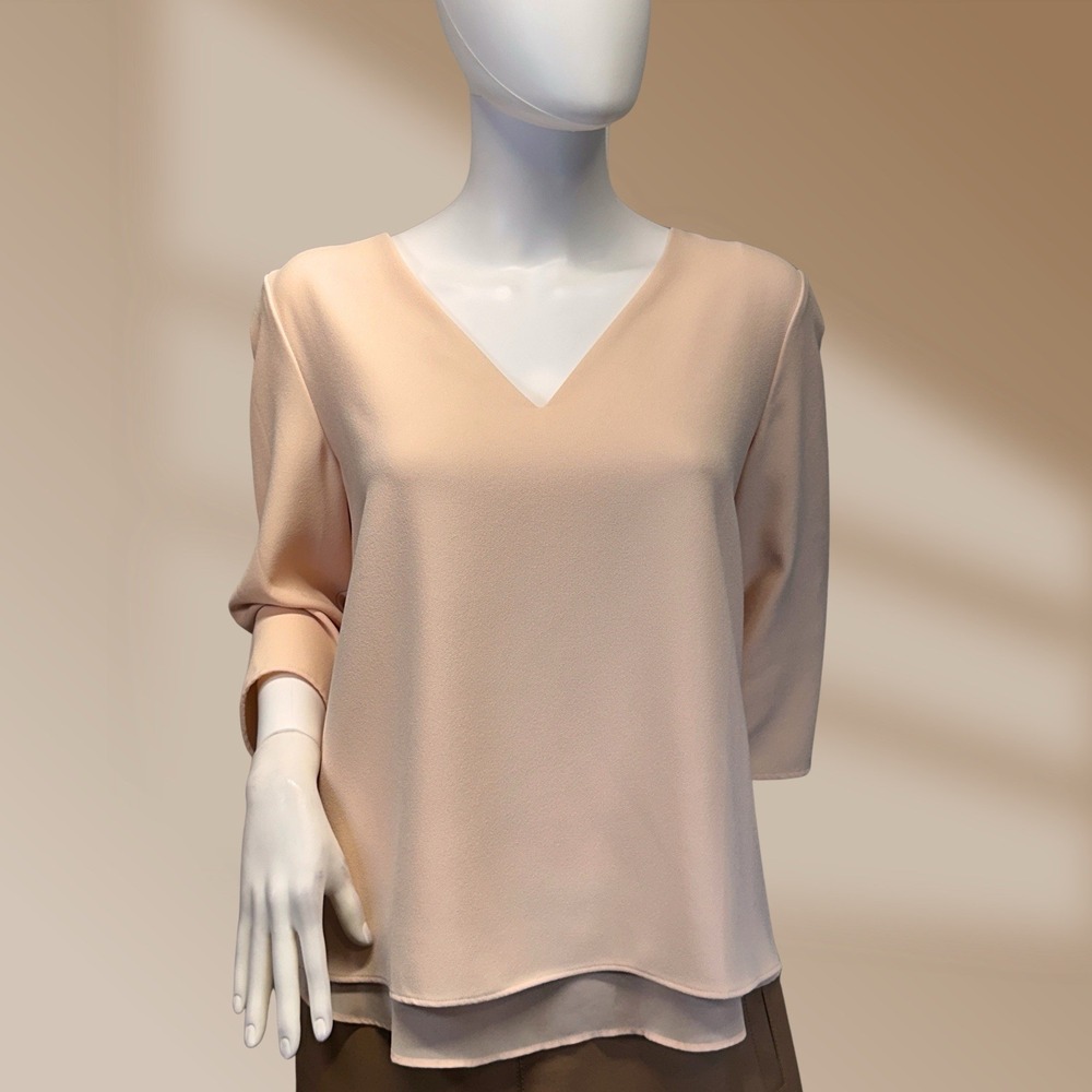 C&E Ladies Blush Pink Layered Blouse Stylish Feminine Versatile Sz Large NWOT